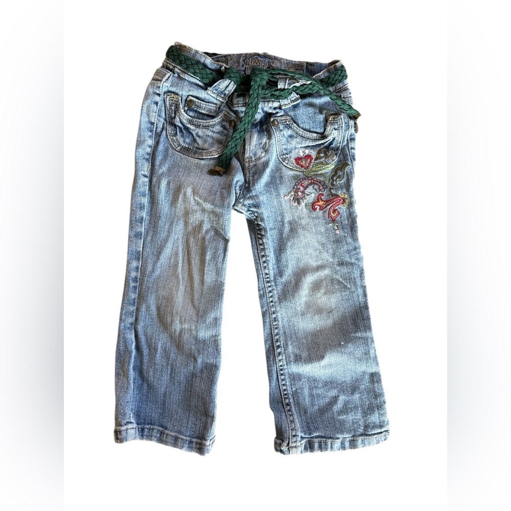 Squeeze Jeans Toddler Girls 2T Embroidered Boho Flare Jeans with Braided Belt